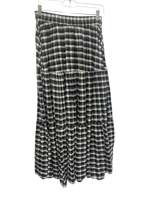 Seafolly Size XS Black, Gray, White Cotton Elastic Waist Plaid Tiered Maxi Skirt Black, Gray, White / XS