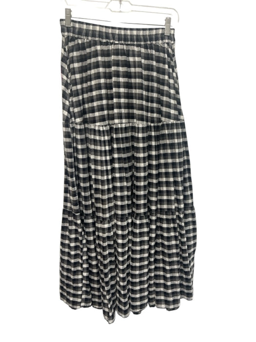 Seafolly Size XS Black, Gray, White Cotton Elastic Waist Plaid Tiered Maxi Skirt Black, Gray, White / XS