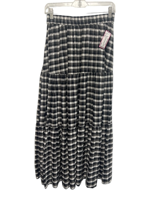 Seafolly Size XS Black, Gray, White Cotton Elastic Waist Plaid Tiered Maxi Skirt Black, Gray, White / XS