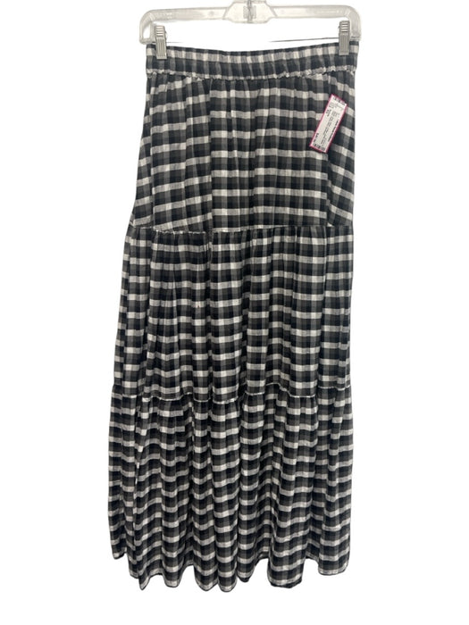 Seafolly Size XS Black, Gray, White Cotton Elastic Waist Plaid Tiered Maxi Skirt Black, Gray, White / XS