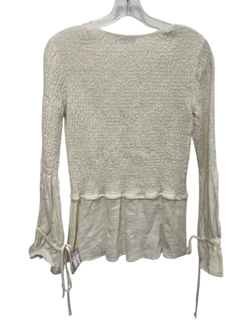 Marle Size 6 White Linen Long Trumpet Sleeve smocked Drawstring Tunic Top White / 6