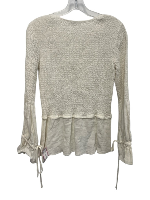Marle Size 6 White Linen Long Trumpet Sleeve smocked Drawstring Tunic Top White / 6