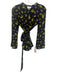 Ganni Size 36 Black & Yellow Viscose Long Trumpet Sleeve Floral Wrap Top Black & Yellow / 36