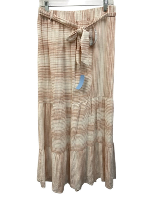 Splendid Size L Orange & White Viscose & Linen Elastic Waist Striped Midi Skirt Orange & White / L