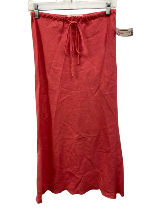 Venroy Size S Coral Pink Linen Drawstring Waist Raw Hem Midi Skirt Coral Pink / S