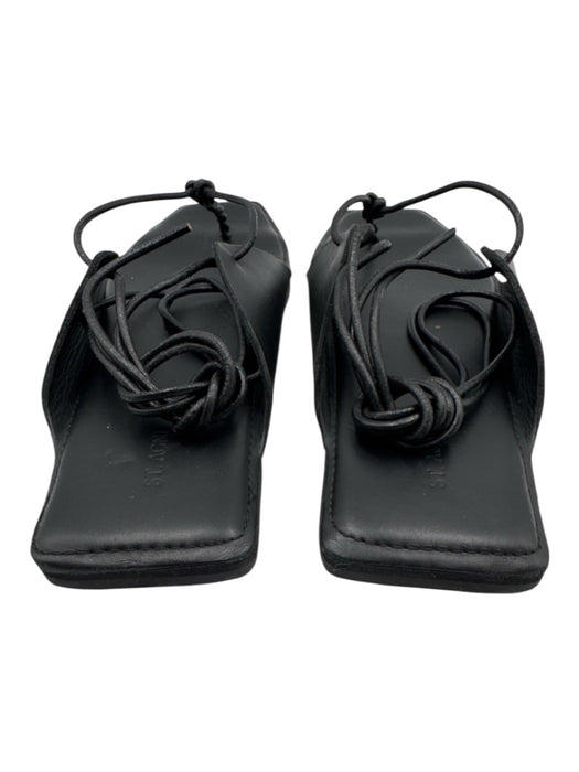 St. Agni Shoe Size 39 Black Leather Square Toe Braid Detailing Sandals Black / 39