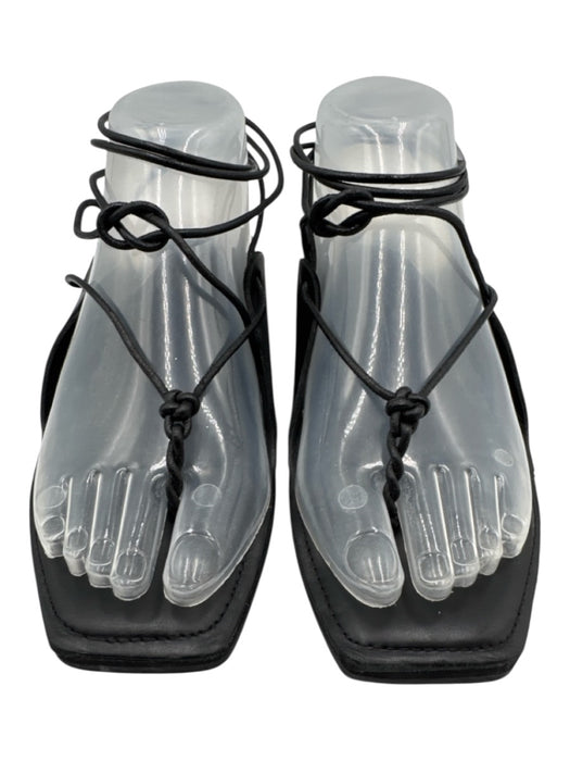 St. Agni Shoe Size 39 Black Leather Square Toe Braid Detailing Sandals Black / 39