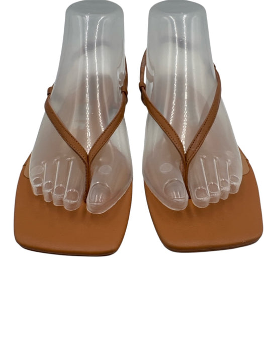 Alias Mae Shoe Size 38 Light Brown Leather Square Toe Thong Strap Flats Sandals Light Brown / 38