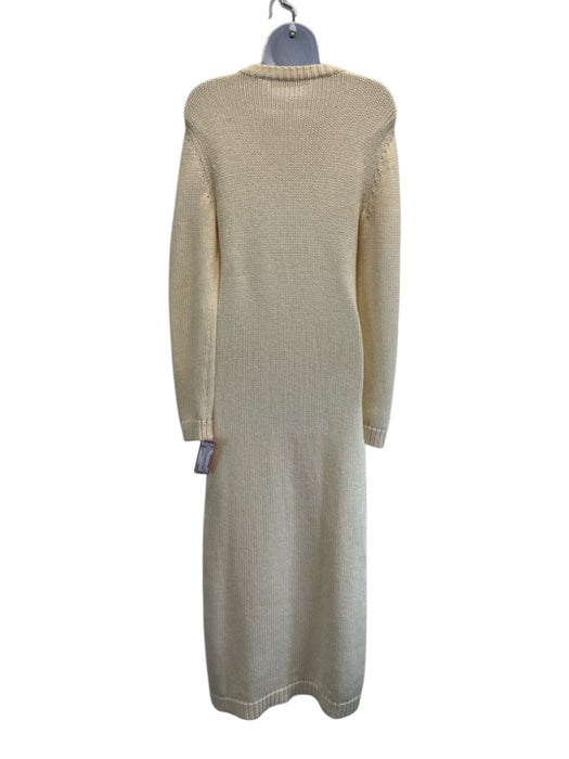 Zimmermann Size 2 Cream White & Navy Blue Cotton Long Sleeve Crochet Knit Dress Cream White & Navy Blue / 2
