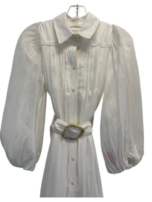 Aje. Size 6 Cream White Linen & Silk Long Sleeve Button Front Pleated Midi Dress Cream White / 6