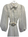 Aje. Size 6 Cream White Linen & Silk Long Sleeve Button Front Pleated Midi Dress Cream White / 6