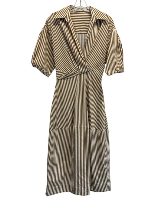 Camilla & Marc Size 6 Brown & White Cotton Short Sleeve Striped Twist Knot Dress Brown & White / 6
