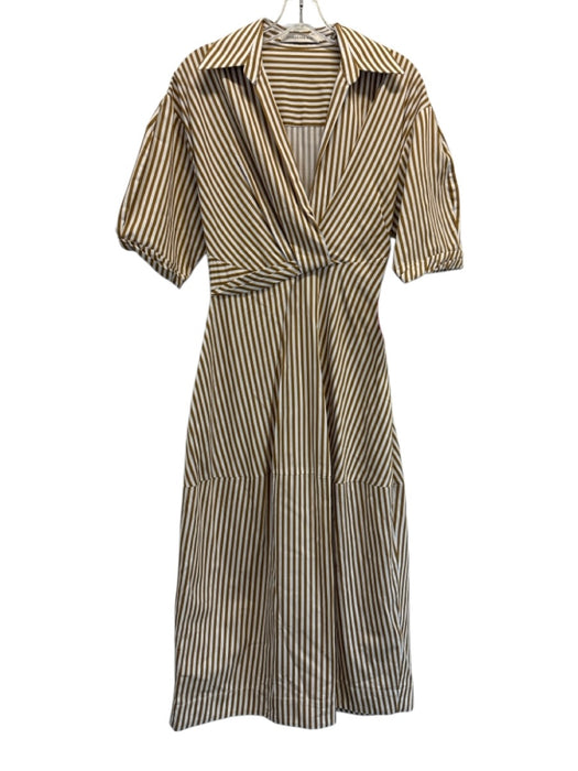 Camilla & Marc Size 6 Brown & White Cotton Short Sleeve Striped Twist Knot Dress Brown & White / 6