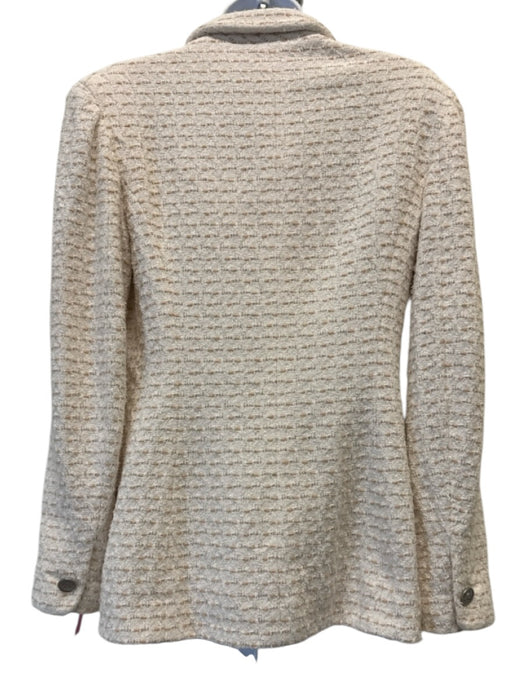 Chanel Size 40 / M white & tan Cotton & Wool Blend Tweed Silver Buttons Jacket white & tan / 40 / M