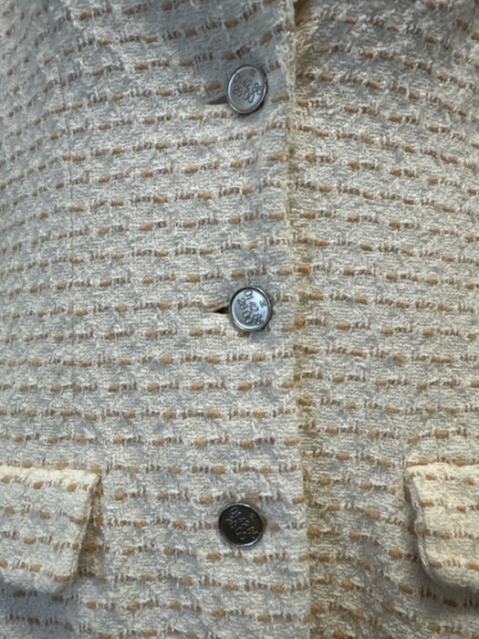 Chanel Size 40 / M white & tan Cotton & Wool Blend Tweed Silver Buttons Jacket white & tan / 40 / M