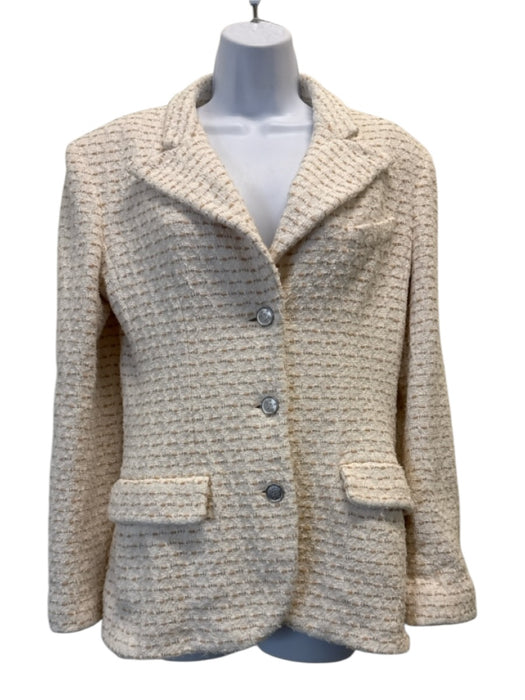 Chanel Size 40 / M white & tan Cotton & Wool Blend Tweed Silver Buttons Jacket white & tan / 40 / M
