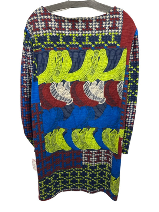 Tsumori  Chisato Size 2 Royal Blue, Red & Multi Wool Long Sleeve Wide Neck Dress Royal Blue, Red & Multi / 2