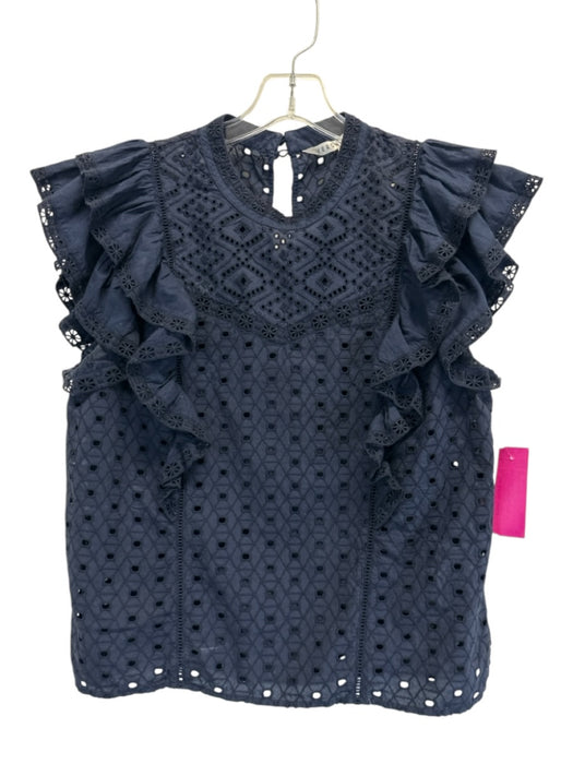 Veronica Beard Size 6 Navy Cotton Ruffle Cap Sleeve Cut Outs Top Navy / 6