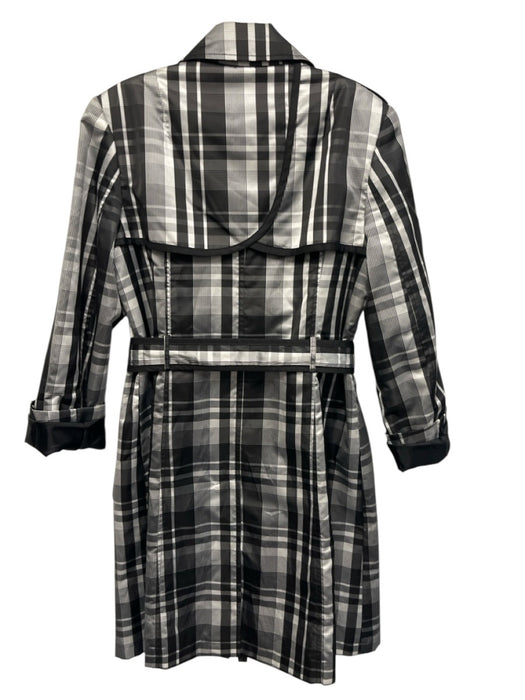 Gallery Size M Black & White Polyester Plaid Button Front Trench Coat Black & White / M