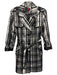 Gallery Size M Black & White Polyester Plaid Button Front Trench Coat Black & White / M