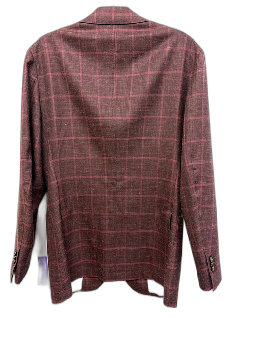 Suitsupply Red Linen Blend Plaid Patch Pocket 2 Button Men's Blazer Red / 46
