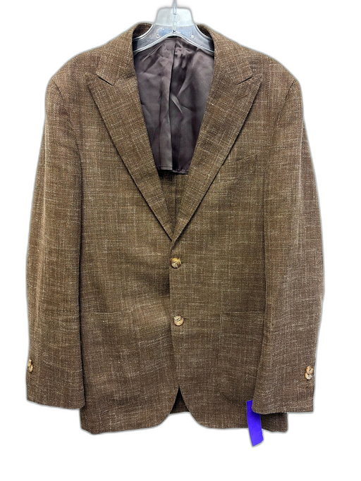 Suitsupply Brown Linen Blend Plaid Patch Pocket 2 Button Men's Blazer Brown / 46