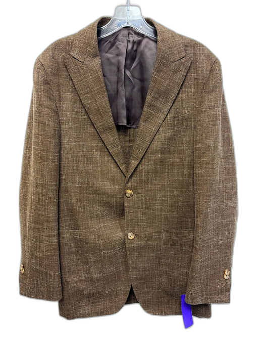 Suitsupply Brown Linen Blend Plaid Patch Pocket 2 Button Men's Blazer Brown / 46