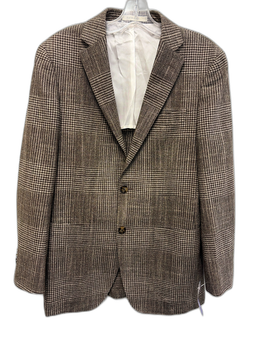 Suitsupply Brown Wool Blend Plaid Patch Pocket 2 Button Men's Blazer Brown / 46