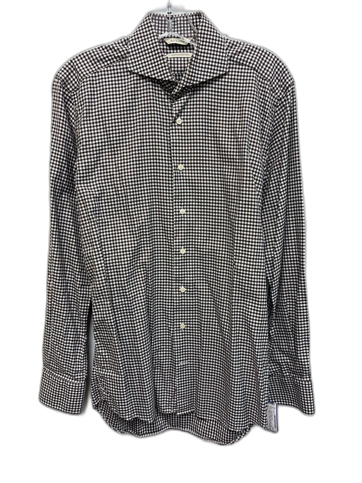 Suitsupply Size 14.5 Brown & White Cotton Blend Plaid Men's Long Sleeve Shirt Brown & White / 14.5