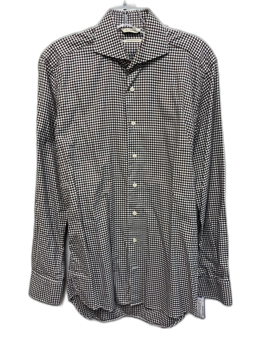 Suitsupply Size 14.5 Brown & White Cotton Blend Plaid Men's Long Sleeve Shirt Brown & White / 14.5