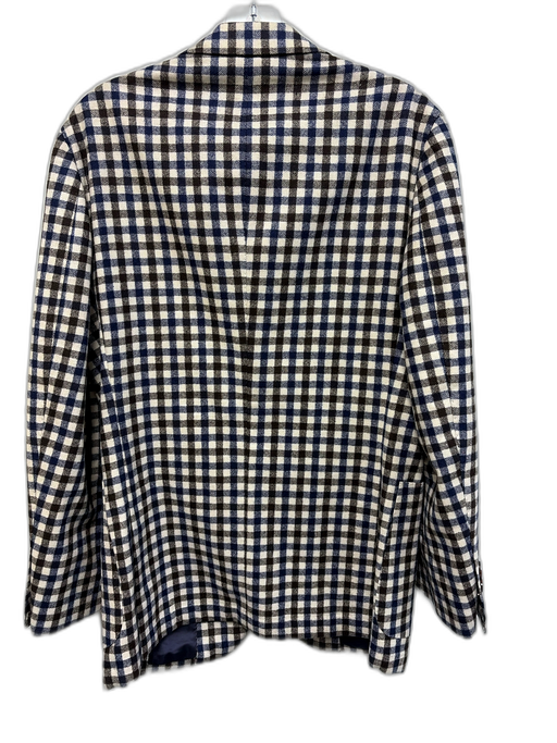 Suitsupply White & Blue Wool Blend Plaid Patch Pocket 2 Button Men's Blazer White & Blue / 46