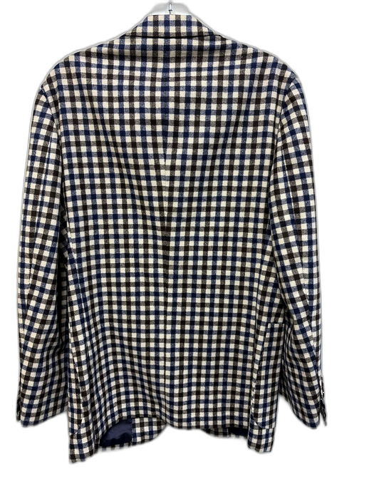 Suitsupply White & Blue Wool Blend Plaid Patch Pocket 2 Button Men's Blazer White & Blue / 46