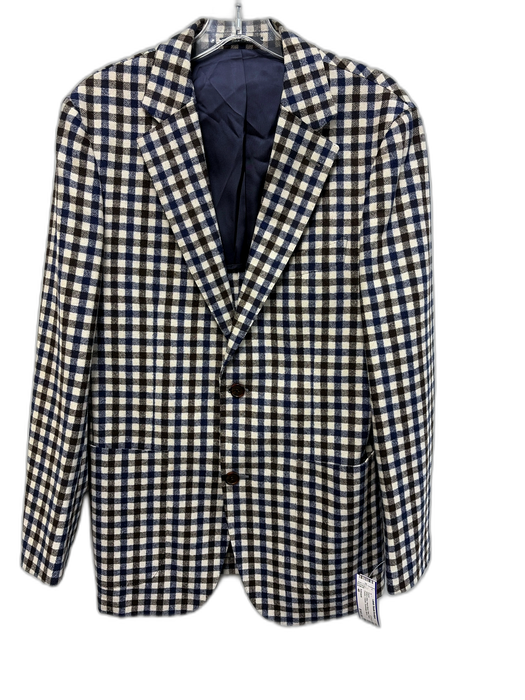 Suitsupply White & Blue Wool Blend Plaid Patch Pocket 2 Button Men's Blazer White & Blue / 46