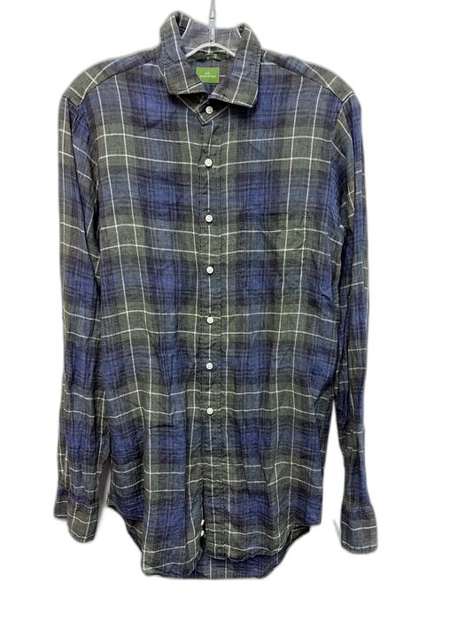 Sid Mashburn Size S Green & Blue Linen Plaid Men's Long Sleeve Shirt Green & Blue / S
