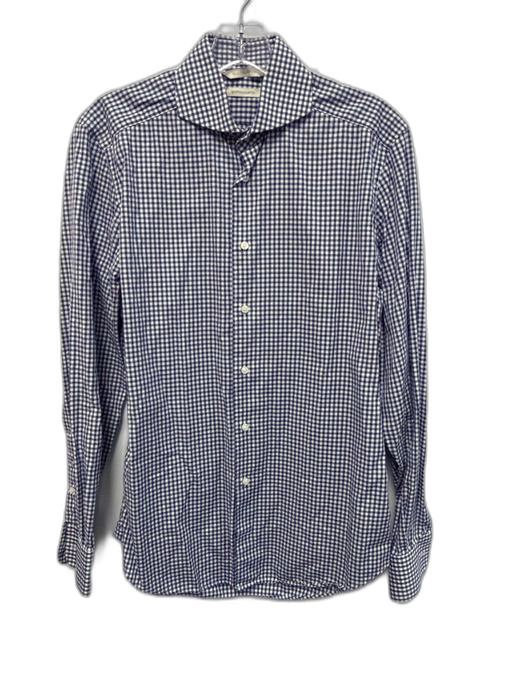 Suitsupply Size 14.5 Blue & White Cotton Gingham Spread Collar Long Sleeve Shirt Blue & White / 14.5