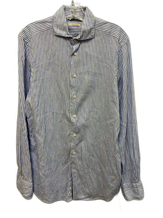 Sid Mashburn Size 14.5 Blue & White Cotton Blend Striped Men's Long Sleeve Shirt Blue & White / 14.5