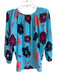 Tucker Size XL Blue & Multi Silk Long Sleeve Flowers Scoop Neck Button up Top Blue & Multi / XL