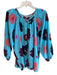 Tucker Size XL Blue & Multi Silk Long Sleeve Flowers Scoop Neck Button up Top Blue & Multi / XL