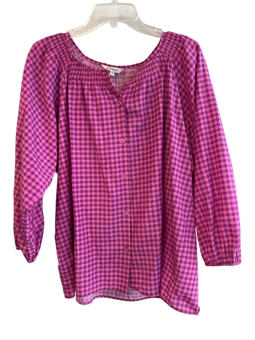 Tucker Size XL Pink Silk & Cotton Long Sleeve Plaid Scoop Neck Button up Top Pink / XL