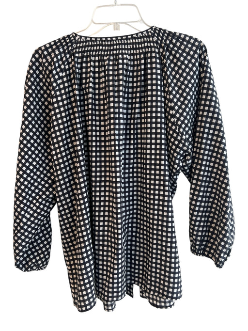 Tucker Size XL Black & White Silk & Cotton Long Sleeve Plaid Scoop Neck Top Black & White / XL