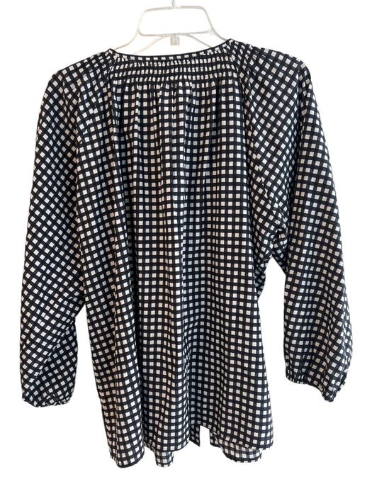 Tucker Size XL Black & White Silk & Cotton Long Sleeve Plaid Scoop Neck Top Black & White / XL