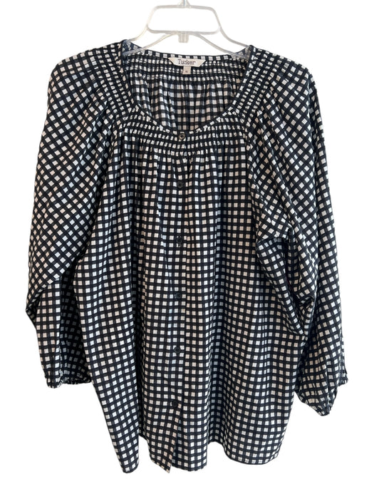 Tucker Size XL Black & White Silk & Cotton Long Sleeve Plaid Scoop Neck Top Black & White / XL
