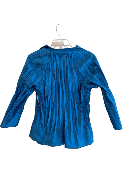 Beluva Size L Blue Polyester Long Sleeve solid color Pleated Button Down Top Blue / L