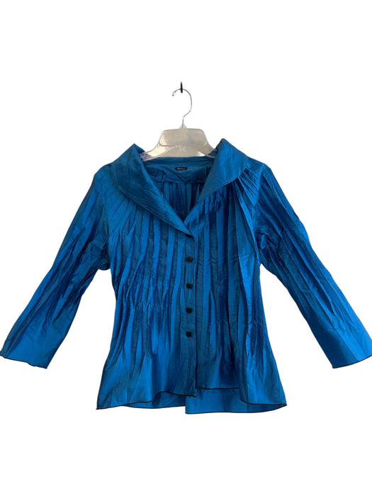 Beluva Size L Blue Polyester Long Sleeve solid color Pleated Button Down Top Blue / L