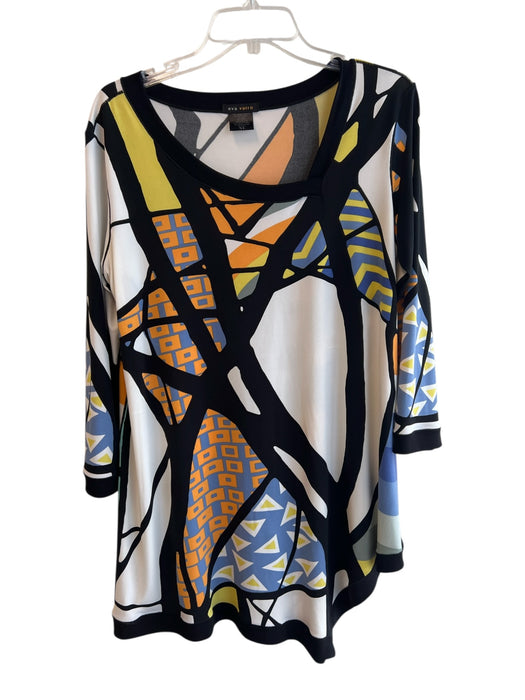 Eva Varro Size XL Black & Multi Polyester Long Sleeve Abstract Print Top Black & Multi / XL