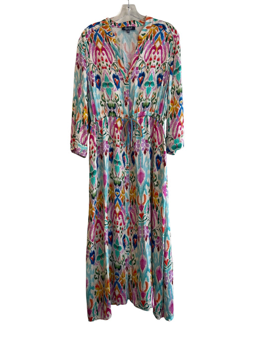 Bariloche Size 46 Multi Viscose Long Sleeve Abstract Print Tie Waist Dress Multi / 46
