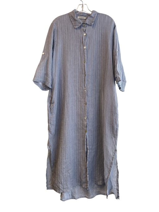 Lia bella Size Est L Blue & White Linen Short Sleeve Striped Side Slits Dress Blue & White / Est L