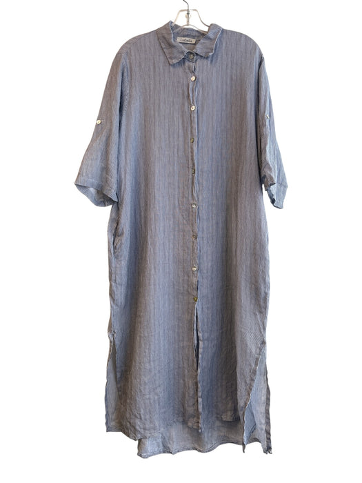 Lia bella Size Est L Blue & White Linen Short Sleeve Striped Side Slits Dress Blue & White / Est L