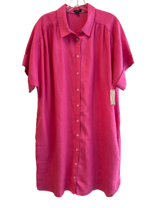 Baird McNutt Size XL Pink Linen Short Sleeve solid color Side Pocket Dress Pink / XL