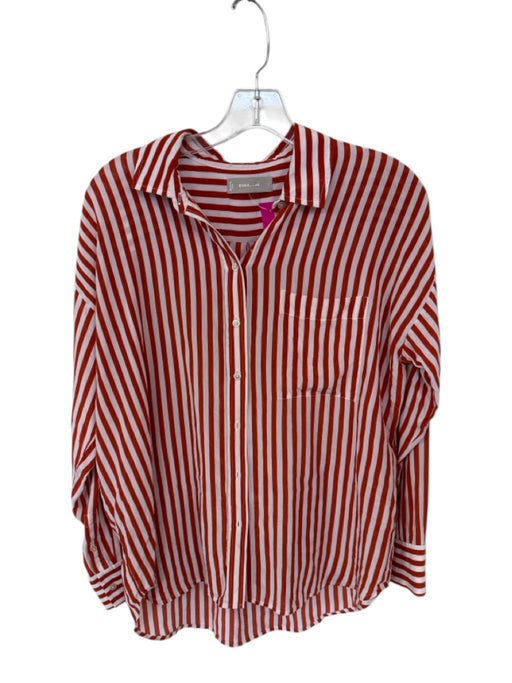 Everlane Size 6 Rust & White Silk Long Sleeve Striped Button Down Top Rust & White / 6
